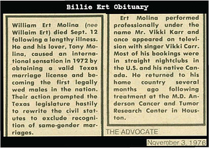 Billie Ert Obituary