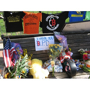 T-shirts and flowers at Boston Marathon Copley Square memorial