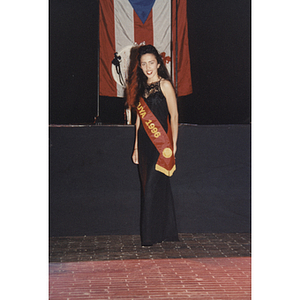 Yaritza Gonzalez poses wearing a Jayuya sash at the 1996 Festival Puertorriqueño