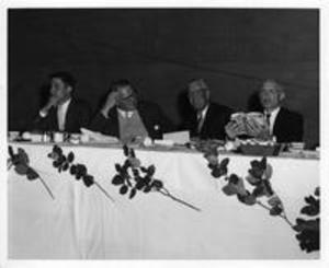 Men sitting at head table at Centennial Baseball Luncheon, 1959
