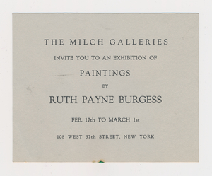Ruth Burgess Milch Galleries exhibition announcement