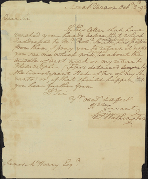 Letter from George Washington to James McHenry, 1792 October 3