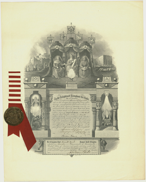 Royal Arch certificate issued to Hiram Leland Reynolds, 1905 June 12