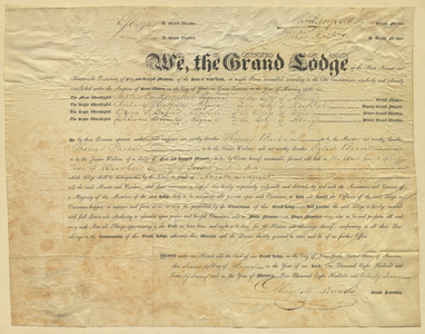 Charter issued by the Grand Lodge of New York to Aurora Lodge, 1827 June 7