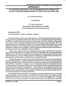Appendix I: An Investigation into Acts of Discrimination Committed Against Transgendered People in the State of Maryland