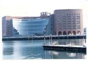 View of the John Joseph Moakley Courthouse from Rowe's Wharf, 1998
