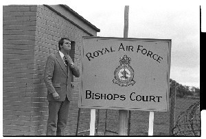 Sean Magee, WP activist, pictured at the sign outside Bishopscourt Royal Airforce Base, now closed