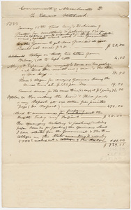 Edward Hitchcock geological survey expense account, 1833 January 15 to 1833 October 1