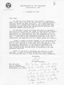 Letter from C. Fred Bergsten to Paul E. Tsongas