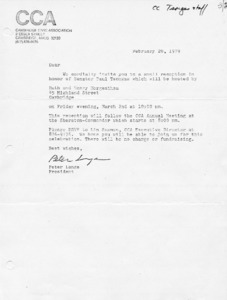 Form Invitation from Peter Lange to a reception honoring Senator Paul Tsongas