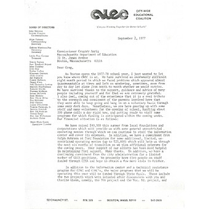 Letter, Commissioner Gregory Anrig, September 2, 1977.