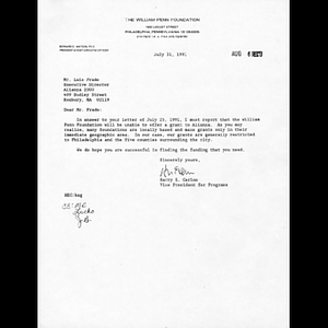 Letter to Luis Prado from Harry E. Cerino.