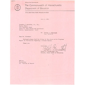 Letter, Morgan v. McDonough C.A. 72 - 911- G, July 1, 1981.