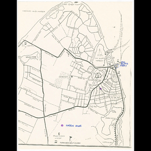 Map of Oak Bluffs with locations of Harris house and ferry