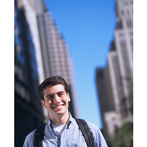 Co-op student walking down Huntington Avenue in Boston, MA