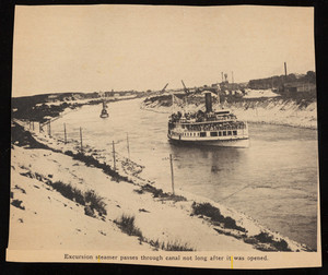 Photograph, "Excursion steamer passes through canal not long after it was opened," unknown newspaper