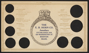 Trade card for The E.B. Horn Co., jewelers, 429 Washington Street, Boston, Mass., undated