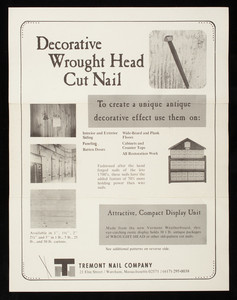 Decorative wrought head cut nail, Tremont Nail Co., 21 Elm Street, Wareham, Mass.
