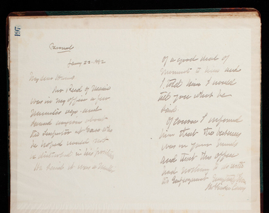 Thomas Lincoln Casey Letterbook (1888-1895), Thomas Lincoln Casey to Harris, January 22, 1892