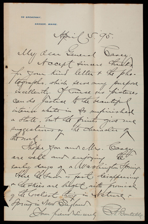 A. Boutelle to Thomas Lincoln Casey, April 5, 1895