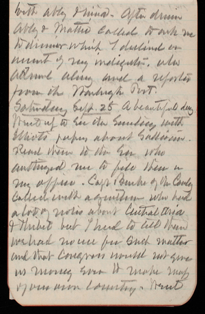 Thomas Lincoln Casey Notebook, September 1889-November 1889, 20, with Abby and Nina. After dinner