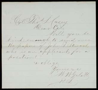 W. W. Gelatt to Thomas Lincoln Casey, undated [1879]