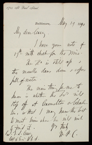 [William P. Craighill] to Thomas Lincoln Casey, May 19, 1890