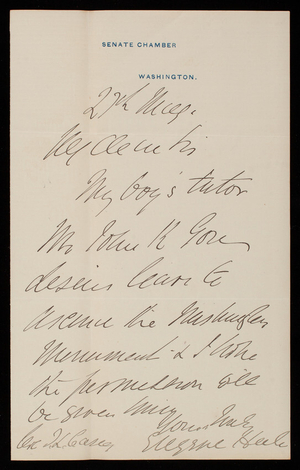 Senator Eugene Hale to Thomas Lincoln Casey, May 27, 1884