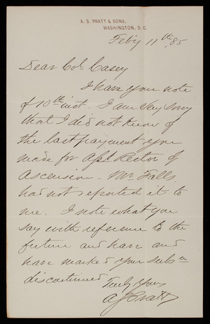 Pratt to Thomas Lincoln Casey, February 11, 1885