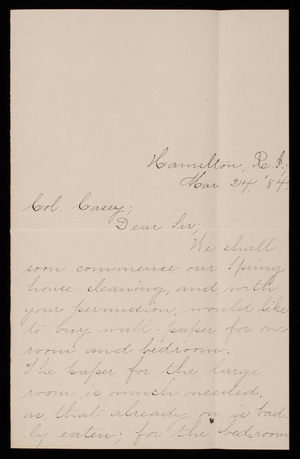 Anna Gould to Thomas Lincoln Casey, March 24, 1884