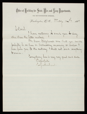 Ed. Sutherland to Thomas Lincoln Casey, May 14, 1888