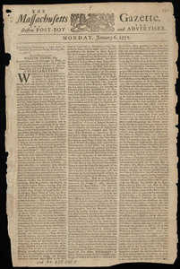 The Massachusetts Gazette, and the Boston Post-Boy and Advertiser, 6 January 1772