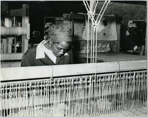 At the 'Royal Lesotho Tapestry Weavers Ltd.': this woman is bus weaving a carpet
