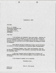 Letter from Mark H. McCormack to A. V. Huxley