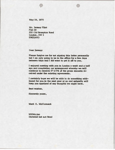 Letter from Mark H. McCormack to Jeremy Flint