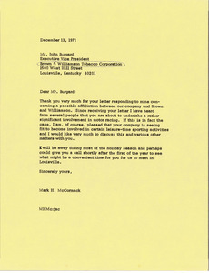 Letter from Mark H. McCormack to John Burgard