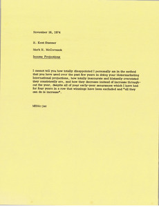 Memorandum from Mark H. McCormack to H. Kent Stanner