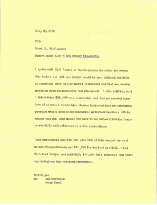 Memorandum from Mark H. McCormack concerning Jean Claude Killy and Bob Banner Associates