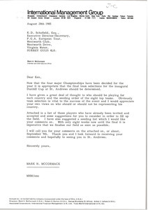 Letter from Mark H. McCormack to K. D. Schofield