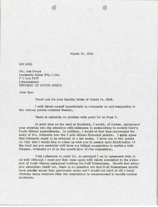 Letter from Mark H. McCormack to Rex Evans