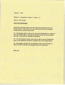 Memorandum from Mark H. McCormack to William H. Carpenter and Arthur J. Lafave