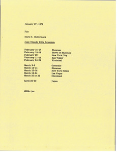 Memorandum from Mark H. McCormack to Jean Claude Killy schedule file