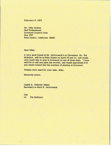 Letter from Judy A. Chilcote to Mike Bodine