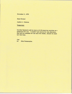 Memorandum from Judith A. Chilcote to Hans Kramer