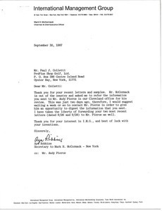 Letter from Ayn Robbins to Paul J. Colletti