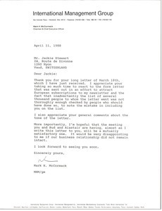 Letter from Mark H. McCormack to Jackie Stewart