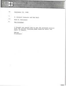 Memorandum from Mark H. McCormack to H. Richard Isaacson and Bob Kain