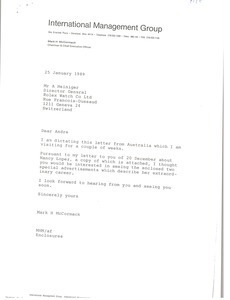 Letter from Mark H. McCormack to A. Heiniger