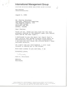 Letter from Mark H. McCormack to Charles Bronfman