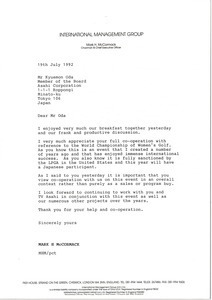 Letter from Mark H. McCormack to Kyuemon Oda